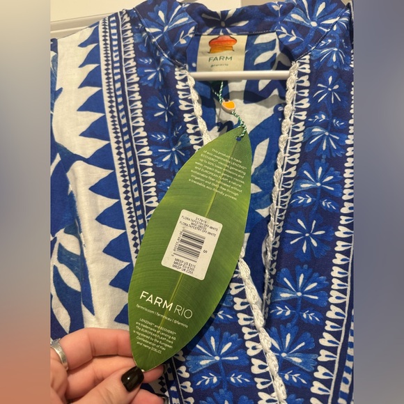 FARM Rio Blue and White Floral Long Sleeve Dress - Picture 4 of 8